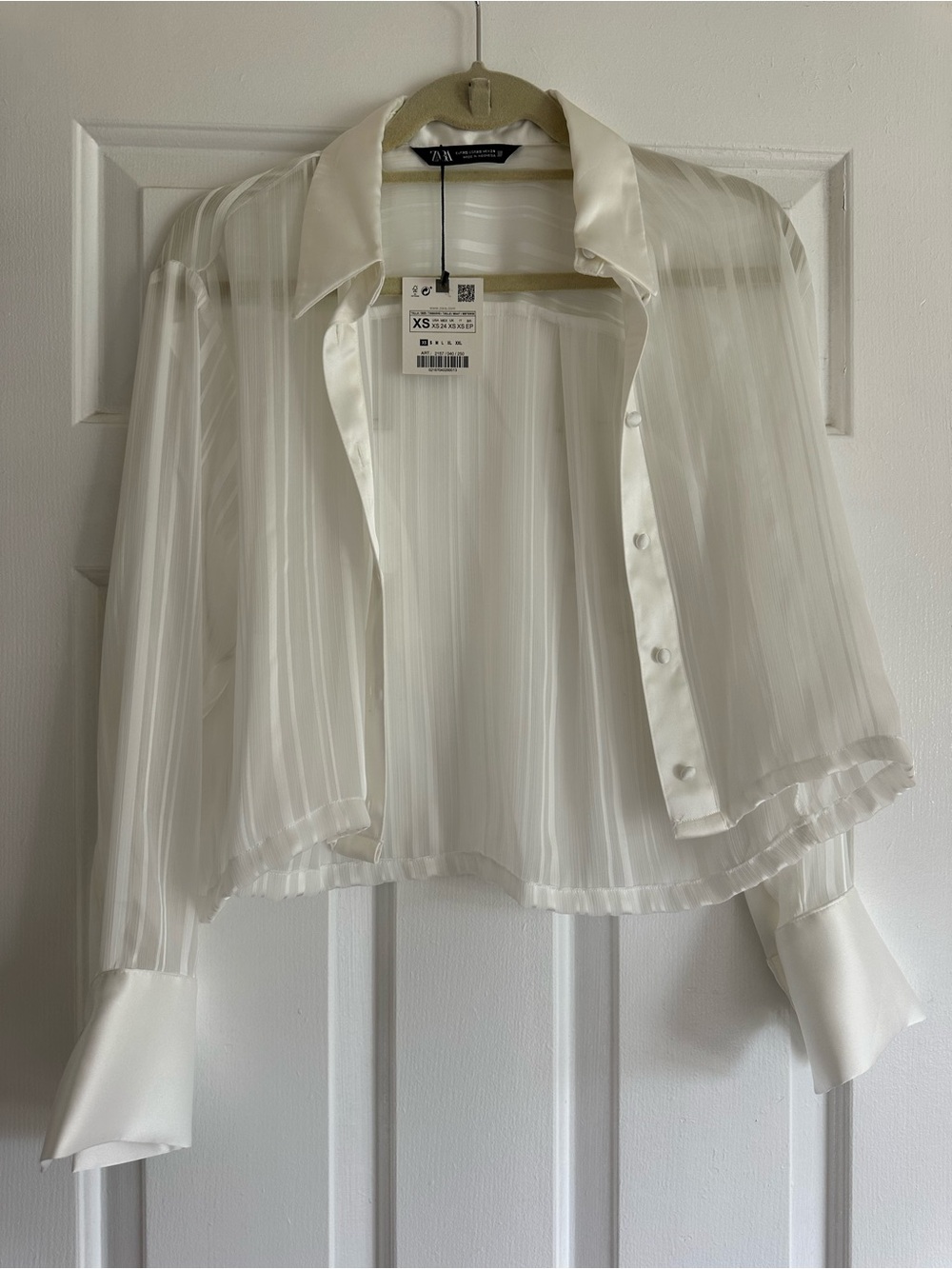 Zara Cream Sheer Satin Button-Down Blouse